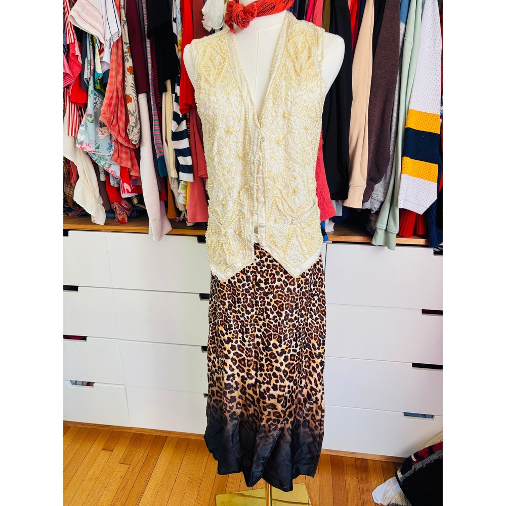 Other Destination Beaded Vest Womens Small‎ Ivory Vintage Pearl Floral Waistcoat
